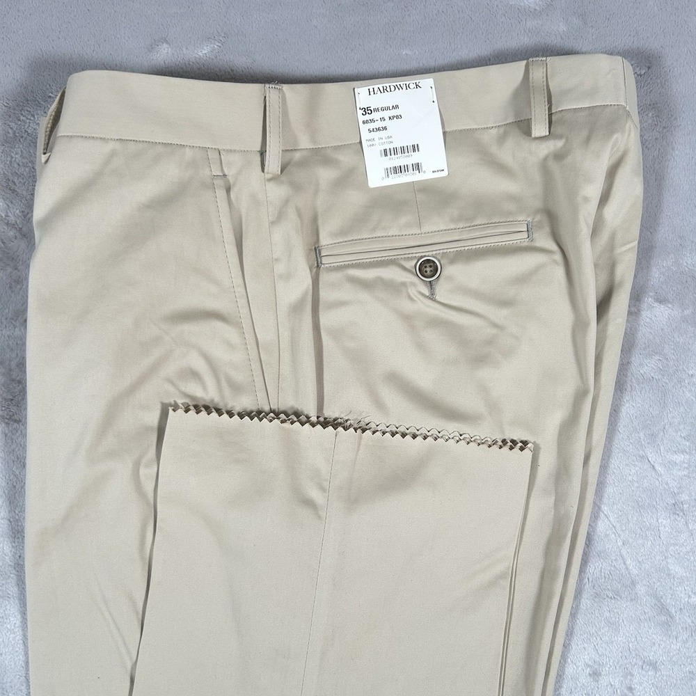 Vintage Hardwick King Cotton Khakis Men 35R Beige Italian Fabric Made In USA NWT